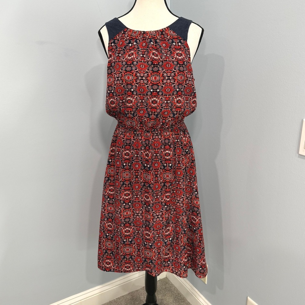Athleta Printed Martinique Dress Tassel Back Keyhole Boho Midi Size S